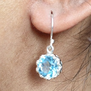 Pendientes redondos de topacio azul, plata de ley 925, joyería hecha a mano, regalo para mujer, pendientes hechos a mano, piedra de nacimiento de diciembre - Product Image 5