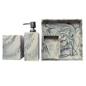 Juego de Baño de Resina de Primera Calidad, 4 Piezas, Personalizado para el Hogar, Dispensador de Jabón, Portacepillos de Dientes, Bandeja para Artículos de Baño, al Mejor Precio - Product Image 4