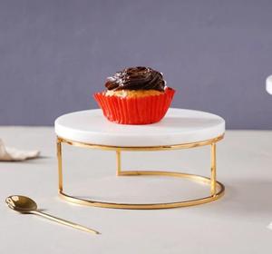 Support à gâteau rond en métal pour mariage et anniversaire avec plateau en marbre - Décoration de service résistante à la chaleur - Product Image 4
