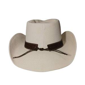 Chapeau Fedora Western classique en feutre de laine blanc à large bord avec ceinture en cuir cloutée - Product Image 3