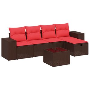 Set Divano da Giardino in Polyrattan Marrone con Cuscini, 6 Posti, Arredamento da Esterno, Stile Contemporaneo, Design Moderno - Product Image 4