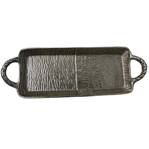 Plateau de service artisanal en aluminium martelé avec accents floraux dorés de luxe, plateau décoratif en métal argenté pour snacks et fruits - Product Image 6