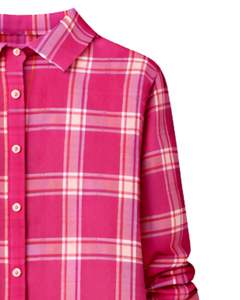 Vestido Camisero a Cuadros Rosa Personalizado para Mujer, Manga Larga, Cierre de Botones, Midi, Casual, Holgado, de Algodón Tejido, con Bolsillos Delanteros, para Uso Diario - Product Image 5