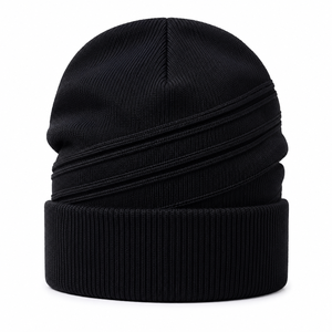 Custom Unisex Solid Black Knit Beanie Hat Acrylic <b>Winter</b> <b>Cap</b> Casual Warm Cuffed Headwear Adult 56-58CM - Product Image 2