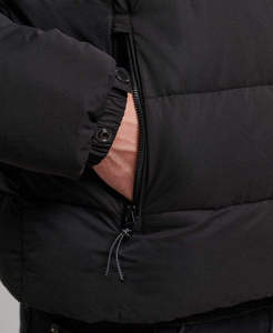 Veste matelassée à capuche noire pour homme de haute qualité, coupe-vent, 100 % polyester, hiver, décontractée, fermeture éclair, épaisse, coupe classique, couleur unie - Product Image 4