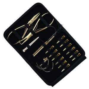 Golden Hair Extension Tool <b>Set</b> with 7 Inch Flat Beads Crimping <b>Plier</b> Microlink Removal <b>Plier</b> Hook Loop Tool Curved Needles <b>Set</b> - Product Image 1