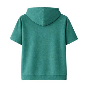 Men's Green <b>Short</b> <b>Sleeve</b> Hoodie Pullover <b>Sweatshirt</b> Solid Drawstring Pocket Casual Summer Top - Product Image 2