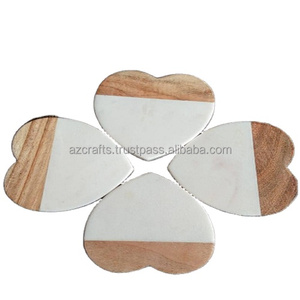 Ensemble 4 sous-verres en forme de coeur en marbre incrustation motif octogonal cuisine pierre bois papier ardoise support de napperon pour hôtels Carton - Product Image 1