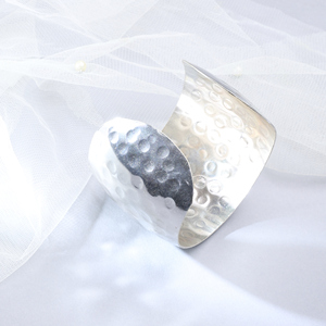 Modern Handcrafted <b>Silver</b> Tone Brass Wide <b>Cuff</b> <b>Bracelet</b> for Women | Geometric Statement Open Bangle Jewelry - Product Image 3