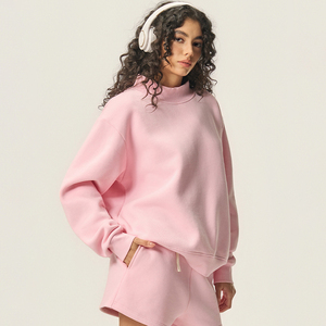 <b>Drop</b> Shoulder Long Sleeved Crewneck Custom 3D Embroidery Women's Hoodies Sweatershirts Reversible Mock Neck Sweatshirt for Women - Product Image 3