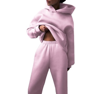 Compre sudaderas con capucha para correr para mujer con etiqueta personalizada, chándal en blanco, conjunto de pantalones de dos piezas de invierno, ropa deportiva para correr 2026 - Product Image 4