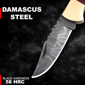 Couteau de poche pliant artisanal en acier Damas, couteau utilitaire pour le camping en plein air, manche en bois, étui en cuir, logo personnalisé OEM/ODM - Product Image 3