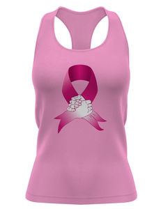 Camiseta sin mangas de punto casual para mujer, con lazo rosa para la concienciación sobre el cáncer de mama, cuello redondo, longitud regular, estampado por sublimación - Product Image 3