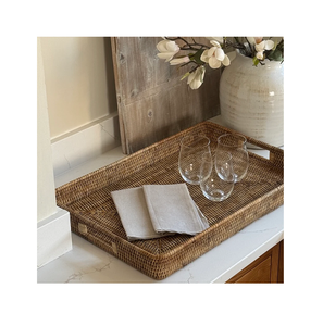 Plateau rectangulaire en rotin tressé personnalisable pour organiser la table à manger, prix abordable, plateau de service en rotin - Product Image 1