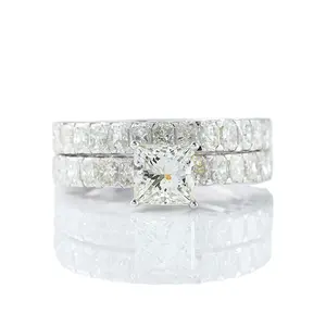 新设计2 CT公主切割硅石钻石订婚戒指套装辐射切割硅石永恒结婚戒指套装