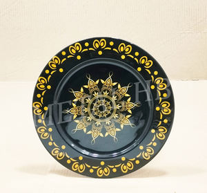 Assiette de présentation décorative en acier inoxydable avec motif floral mandala émaillé, assiette de table ronde en métal pour la mise en scène des tables événementielles - Product Image 2