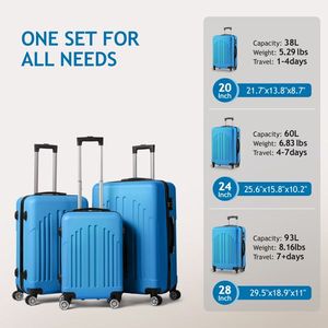 FCH Royal Blue Curved Vertical Stripe 3-in-1 Trolley Case Versatile Luggage Set - Product Image 3