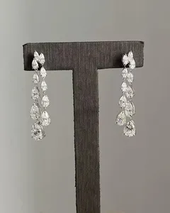 Pear Cut Moissanite Chandelier <b>Earrings</b> Women's Luxury Water Drop <b>Dangle</b> Wedding Jewelry Claw Setting <b>Silver</b> Plated - Product Image 5