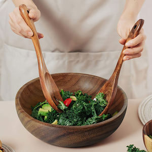 YFWOOD Bols à pâte en bois faits à la main, plusieurs tailles personnalisées, bols en bois pour salade, nouilles, soupe - Product Image 4