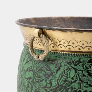 Pot de fleurs vert à motif floral avec bordure dorée, parfait pour la décoration intérieure, la présentation en cuisine, le balcon et la décoration d'événements - Product Image 4