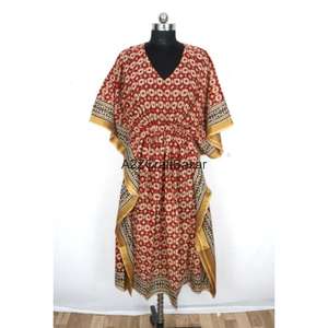 Robe Kaftan Midi Moulante 100% Coton Pur à Motifs Floraux Indiens, Style Sexy pour Mamans, Idéale Été Printemps Plage ou Tenue de Nuit - Product Image 6