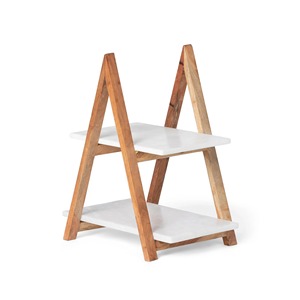 ขาตั้งเค้กไม้ทรงสี่เหลี่ยม ทำมือ 2 ชั้น พื้นผิวสีขาว ดีไซน์ทรงเอเฟรม - Product Image 3