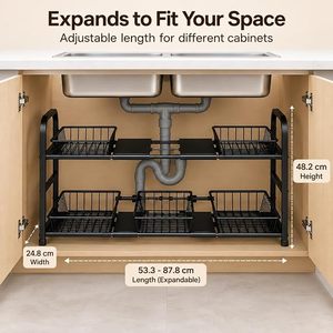 Organizador de Almacenamiento Ajustable de 2 Niveles para Fregadero de Cocina, Estante Metálico Debajo del Gabinete - Product Image 4