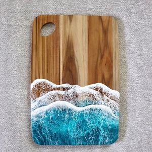 Planche à découper rectangulaire tendance en bois et résine, écologique, 12x8 pouces, faite à la main, durable, pour usage domestique et en restaurant - Product Image 2