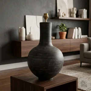 Base de lampe de table noire, design rustique rond en céramique, sans abat-jour, pour décoration vintage industrielle de chambre à coucher, salon, maison - Product Image 5