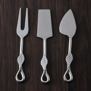 Ensemble de 3 couteaux à fromage de luxe en acier inoxydable avec manches en laiton doré antique, planche à charcuterie botanique artisanale - Product Image 4
