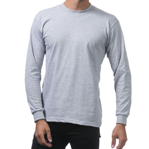 เสื้อยืดคอกลมแขนยาวสีฟ้าอ่อนสำหรับผู้ชาย ผ้าฝ้าย 100% ทรงปกติ สีพื้น ผ้าถักลำลอง คอโอ - Product Image 4