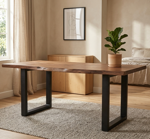 Industrial Raki Rectangular Solid Suar Wood <b>Dining</b> <b>Table</b> with Black Iron Frame and Easy Installation for Modern Loft Living - Product Image 3