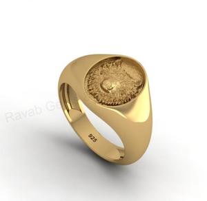 Anillo de sello clásico ovalado de lobo salvaje de 10x14 mm, chapado en oro de 18k, plata maciza 925, joyería fina para hombre, con diseño de Memento Mori. - Product Image 2