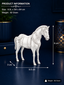 Idole de cheval debout en argent plaqué 999, artisanat de Jaipur Metals |   9,5 X 3 X 8 cm |   92g |   Décoration et cadeaux pour la maison pour les anniversaires - Product Image 3