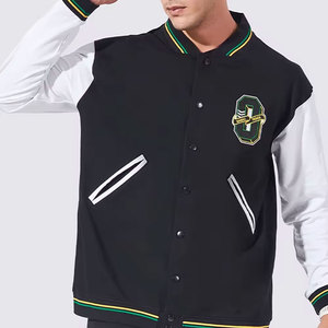 Veste universitaire noire et blanche pour homme, avec logo brodé, coupe classique, col rabattu, simple boutonnage, style décontracté - Product Image 4