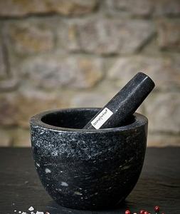 Juego de Mortero y Pilón de Granito Negro, Molinillo de Especias de Piedra Resistente, Triturador Manual de Hierbas y Ajo para Cocina, Herramienta de Molienda Manual - Product Image 1