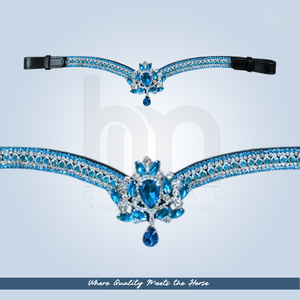 Elegante Tiara de Lujo Azul Turquesa con Cristales, Corona de Zafiro en Forma de V, Diadema para Caballo, Brida de Doma Acolchada de Cuero Hecha a Mano Personalizada - Product Image 4
