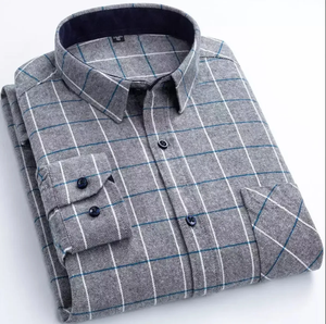 Customized 100% Cotton Flannel Solid <b>Dress</b> Shirts <b>Men</b> Quilted Lined Buttons Formal Stand Breathable Spring Long Sleeve ODM - Product Image 2