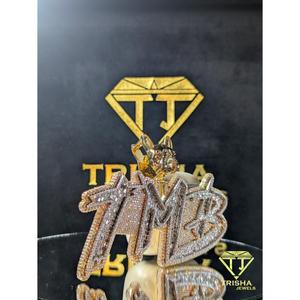Luxury Custom Made TMB Letter Pendant Dog Head Bail VVS Moissanite Diamonds 925 Sterling Silver Hip Hop Jewelry By Trisha Jewels - Product Image 2