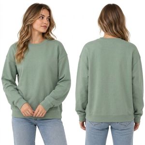 Sage Green <b>Women</b> Cotton Sweatshirts Solid O Neck 100% Cotton Fleece Pullover <b>Thermal</b> Weight Long Sleeve Active Shirts - Product Image 1