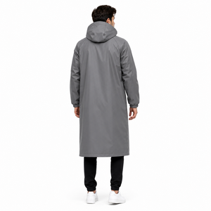 OEM Custom <b>Grey</b> Long <b>Waterproof</b> Hooded Rain Coat for Men Women PU PVC Outdoor Workwear Fishing Hiking Rain <b>Jacket</b> with Logo - Product Image 4
