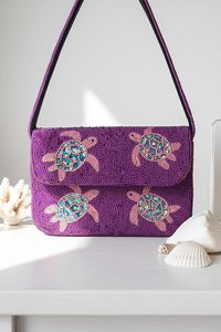 Sac à main rectangulaire violet fait main avec broderie de tortue, artisanat textile - Product Image 4