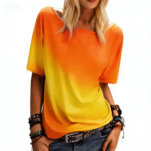 Camiseta de Verano para Mujer, Cuello Redondo, Manga Corta, Estampado Tie Dye Degradado, Ropa Casual de Algodón para Primavera/Verano - Product Image 5