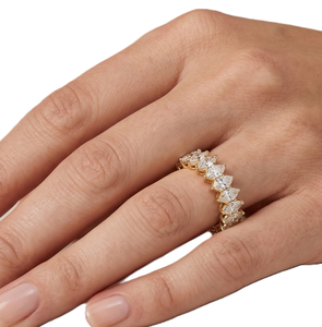 Bague de fiançailles demi-éternité en or massif 10K 14K 18K avec diamant de laboratoire taille marquise, couleur DEF, clarté VS VVS, certifié IGI, vente en gros - Product Image 6