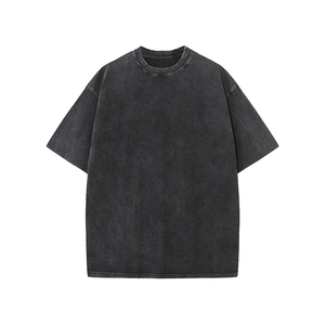 Camiseta de Algodón con Lavado Ácido, Estilo Vintage, Negra, Oversize, con Hombros Caídos, Personalizable con Estampado, Ajuste Relajado, para Gimnasio y Entrenamiento, Aspecto Premium - Product Image 1