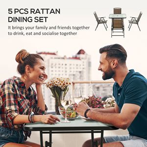 Set da Pranzo da Esterno in Rattan PE Resistente alle Intemperie, 5 Pezzi, Marrone Scuro, Tavolo e Sedie Pieghevoli con Foro per Ombrellone - Product Image 4