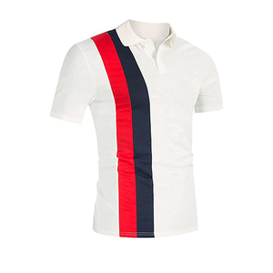 Ensemble deux pièces blanc et bleu marine pour hommes, polo à manches courtes et short avec rayures rouges, tenue d'été décontractée, respirante - Product Image 5