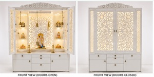 Mandir Tradicional de Madera de Teca con Aspecto de Mármol, Tallado con Láser, Jali, Templo Blanco Brillante, Mandir Moderno para el Hogar, Mandir Pooja Blanco Pulido - Product Image 2