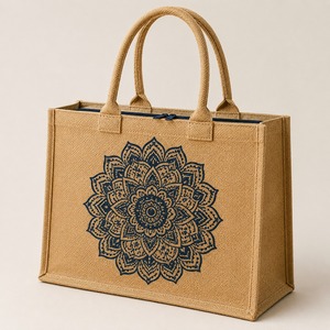 Bolsa de Playa de Yute con Estampado Geométrico Personalizado, Asas de Cuerda No Tejidas, Cierre de Cremallera, Tamaño Mediano, Reutilizable, para Regalo - Product Image 5