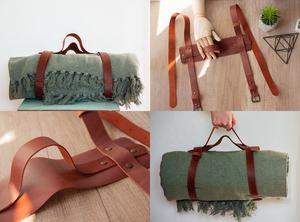 Handmade Solid Full Grain Leather Lightweight Strap with Brass Buckle <b>Belt</b> for Outdoor Picnic Blanket Holder - Product Image 4